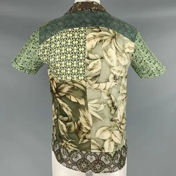 PIERRE-LOUIS MASCIA Size S Green Multi Color Floral Silk Camp Short Sleeve Shirt